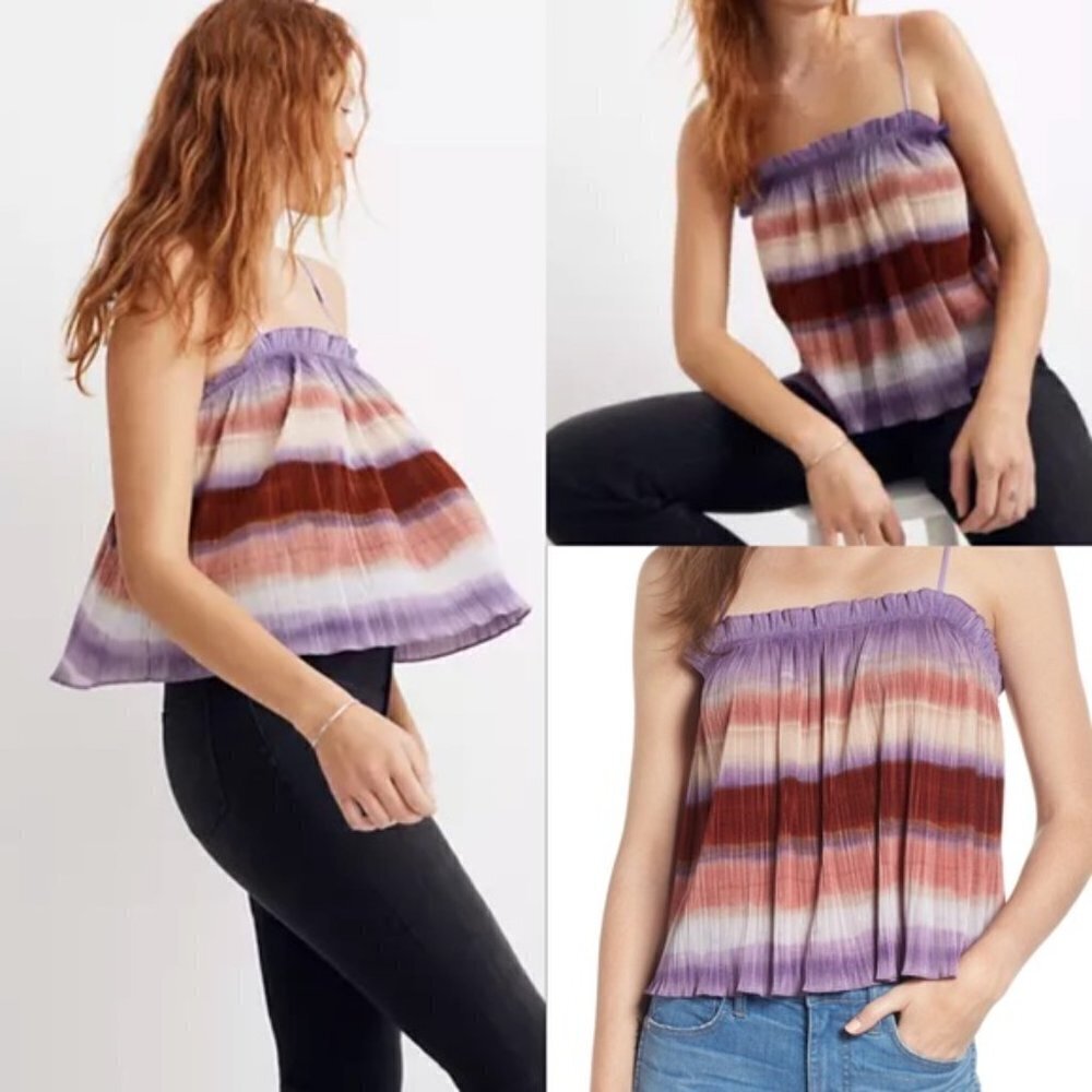 New Madewell Micropleat Tank Top in Ombré Rainbow Medium NWT